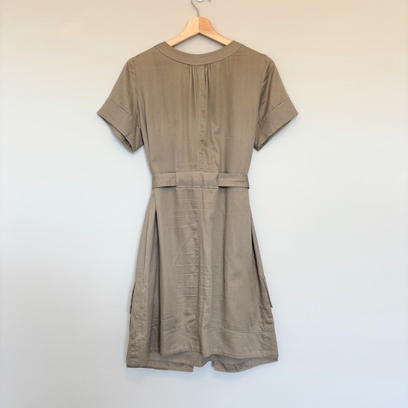 Phoebe Couture Size 8 Safari Shirt Dress Short Sleeve Midi Buttons Khaki Utility - Picture 8 of 13